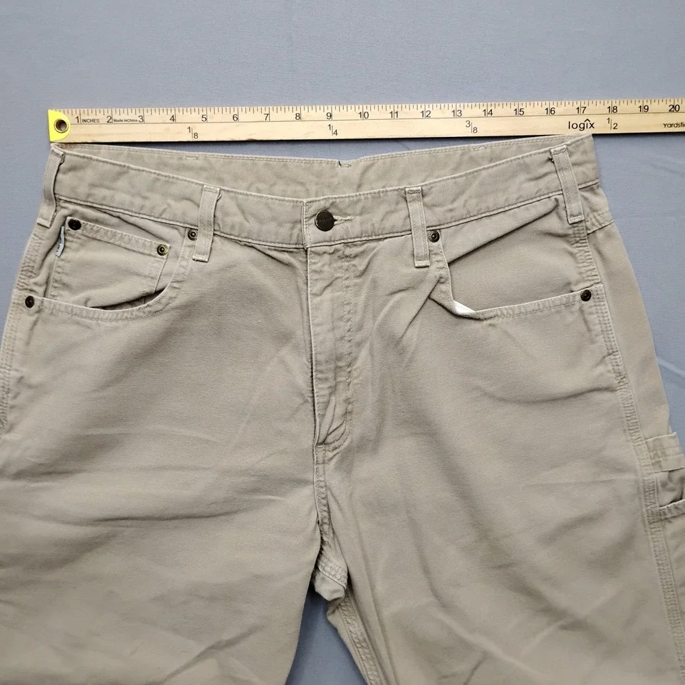 Carhartt B159 Mens 36x30 Loose Fit Canvas Carpenter Pants Khaki Tan Workwear